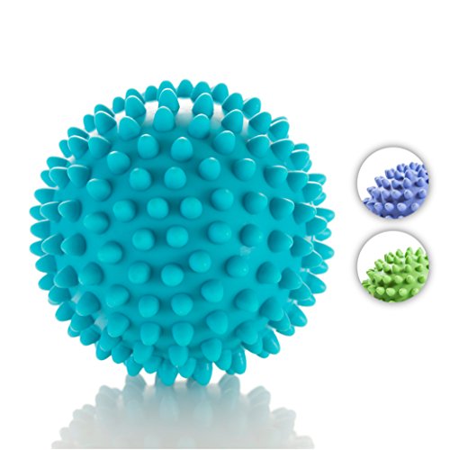 Bola masajeadora con pinchos, masaje miofascial, masajeador de pies para rehabilitación, alivio de dolor de brazo, espalda, fascitis planta, terapia física, accesorio de caucho natural, suave, medio o firme, Blue - Medium Firm