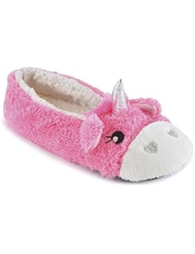 Damen zauberhaft E NEUHEIT Einhorn Plüsch gefüttert Ballet Ballerina Hausschuh mit Stoff rutschfeste Sohle