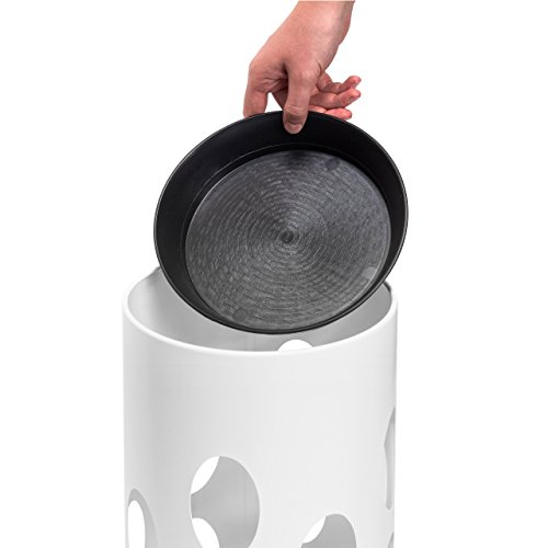 Relaxdays Regenschirmständer rund HBT 49,5 x 22,5 x 22,5 cm Metall Schirmständer mit Wasserauffangschale für Regenschirm, Gehstock oder Nordic Walking Stöcke aus Stahl mit schöner Ornamentik, weiß - 3