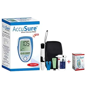 AccuSure Blood Glucometer Value-Pack (25 Test Strips + 10 Lancets + 1 Lancing device) with Extra pack of 25 strips | Blood Glucose Testing Meter