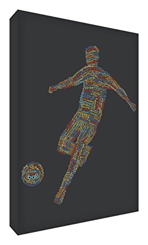 Feel Good Art Gallery Wrapped Box Canvas in Typographic Football Player Design (30 x 20 x 4 cm, Small, Multi-Colour on Black)