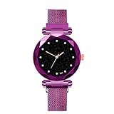 Eucoo Damenuhr Armband Star Diamond Diameter Dial Magnetische Edelstahluhr(Lila)