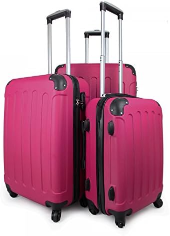 Leogreen - Set of Suitcases, Tralleys Bags, Protected corners, 20 24 28 inch, Fuschia, ABS, Material: ABS plastic, Weight: 3 kg (small) 3.5 kg (medium) 4.5 kg (large)