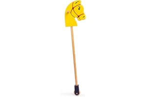 Bigjigs Toys Yellow Wooden Hobby Horse with Easy Grip Handles & Wheels - Traditional Ride On Horse, 85cm Tall Horse on a Stick, Quality Horse Toys