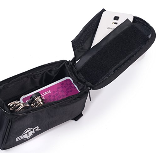 BTR Fahrradtasche und Handy-Halterung – wasserabweisende Fahrradtasche. Schwarz fahrradrahmentasche. Neue verbesserte Edition, geeignet für ALLE Fahrradtypen - 4