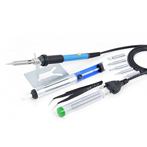 Neuftech 60W Lötkolben Set,220V Lötset 200- 450°C einstellbar Temperatur mit 5 Stu. Lötspitzen Entlötpumpe Ständer Pinzetten für elektrische Arbeit DIY Modellbauer Reparatur - 8