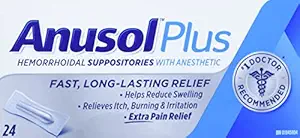 Anusol Plus 24 Hemorrhoidal Suppositories For Pain Relief
