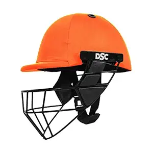 DSC Avenger PRO Premium Cricket Helmet for Men & Boys (Fixed Spring Steel Grill | Back Support Strap | Neck Guard |Lightweight| Size: Large (Orange)