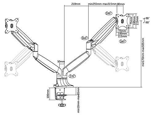 Gasdruck Dual 2 Fach Aluminium Tischhalterung für LED und LCD Monitore bis 32 Zoll VESA 75×75 100×100 HALTERUNGSPROFI OFFICE-GS324A (2 Monitore) - 2