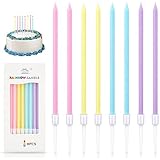DONQL Birthday Cake Candles, 16 Pieces Thin Long Colorful Birthday Candles with Birthday Candle Holder Kids and Adults for De