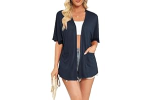 Yommay Kardigany dla kobiet lato krótki rękaw otwarty przód damski elegancki kardigan lekki casual odzież wierzchnia z kieszeniami