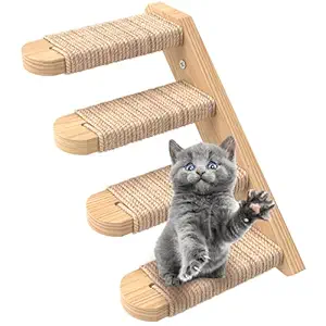 Skywin Cat Steps - Solid Rubber Wood Cat Stairs Great for Scratching and Climbing - Easy to Install Wall Mounted Cat Shelves for Playful Cats (Right Facing)