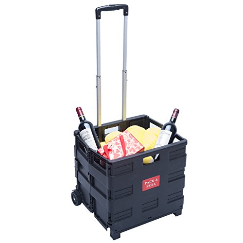 DXP Transport Trolley klappbar bis 35kg Einkaufstrolley Einkaufswagen Klappbox Transportwagen Shopping Trolley Faltbox Aluminium Kunststoff Schwarz WS-01