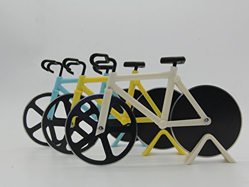 Pizzaschneider Fahrrad-Pizza-Schneider-Pizza-Schneidmaschine durch Yuxing, doppelte Edelstahl-Pizza-Schneiden-Räder mit einem Standplatz (Weiß & Schwarz) - 2