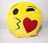 APH Customized Personalized Photo Printed Emoji Cushion of Kissing Face, Emoticon Pillow, Soft Plush Pillow, Soft Toy, Gift - 14 * 14 inches
