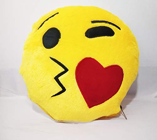 APH Customized Personalized Photo Printed Emoji Cushion of Kissing Face, Emoticon Pillow, Soft Plush Pillow, Soft Toy, Gift - 14 * 14 inches