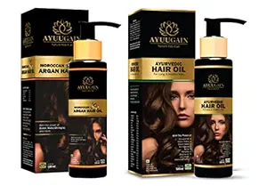 Ayuugain Moroccan Argan Hair Oil & Ayurvedic Hair Oil - Combo Pack