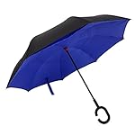 Earthbay Parapluie Inversé, Double Couche Coupe-Vent, Poignée en forme C Mains Libres, Meilleur pour Voiture et Voyage (Bleu royal)