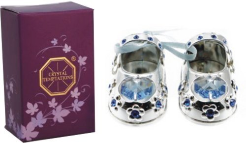Christening Baby Boy Gift Silver Plated Baby Shoes with Swarovski Elements