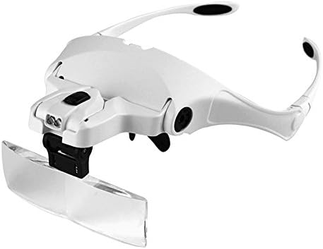 Jewel Loupe, Hifina Head Mount Magnifier with LED Head Light Bracket and Headband, 5 Replaceable Lenses: 1.0X, 1.5X, 2.0X, 2.5X, 3.5X