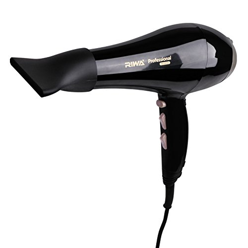 Riwa 645A Professional Hair Dryer 2000 Watt Powerful and Precise Blow Hairdryer, Black