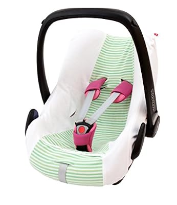 ByBoom® - Housse d'été 100% coton, housse universelle pour coques bébé, sièges auto, par ex. Maxi-Cosi CabrioFix, Pebble, City SPS, Colour:Blanc/Rayures Citron Vert