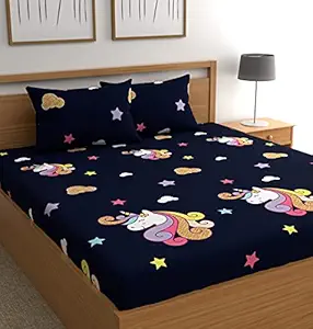 CG HOMES Kids Collection Microfibre Cartoon Printed Double BEDSHEET with Two Pillow Covers (Multicolor )