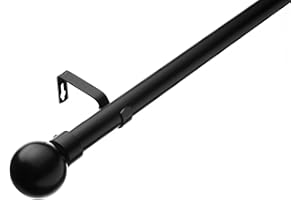 Lister Cartwright Obsidian Black Ball Finial Curtain Pole 28mm Extendable Rod Metal Finish Easy Fit(120-210 cm)
