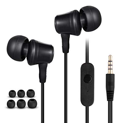 Écouteurs Intra-Auriculaires avec Microphone et contrôle du Volume, Sport Main Libre, Isolant du Bruit, Différentes Tailles de Bouchons d'oreilles Compatible avec Apple, Android Samsung