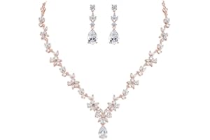 SNORSO Bijoux Parure Collier et Boucles d'oreilles Fleur Feuille Pendentif Goutte d'eau Parures de Mariage Soirée