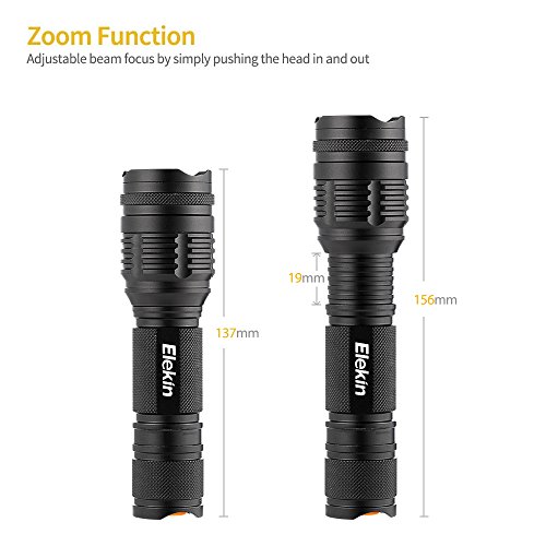 Elekin Taschenlampe 600 Lumen LED Cree T6, 5 Modis Einstellbar, IPx6 Wasserdicht für Indoor und Outdoor Sports－Schwarz - 6