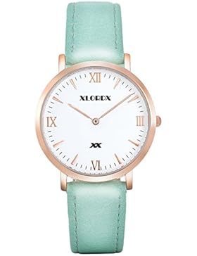 XLORDX Unisex Quarz Armbanduhr Minimalistic Modisch Zeitloses Design Klassisch Grün Leder 38mm