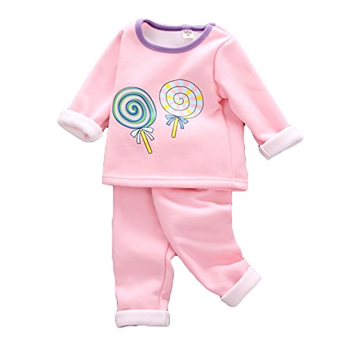 Meedot Ensemble de Pyjamas bébé Nouveau-né Filles garçons, 2 pièces Coton Manches Longues Hiver Chaud vêtements de Nuit pour 0-4 Ans Enfants Pink Lollipop 110cm