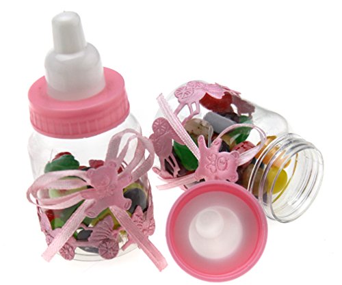 24x Babyflaschen Bär Gastgeschenk Taufe Babyparty Tischdeko Candy Box PINK - 2