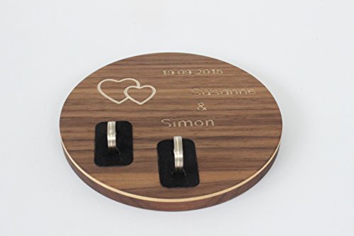 Ringkissen aus Holz mit Namen und Datum – Nussbaum - 2