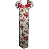 Indiatrendzs Women Satin Nightwear Floral Red White Designer Nighty Lace Net Work On Neck Nightgown (Bust 42)