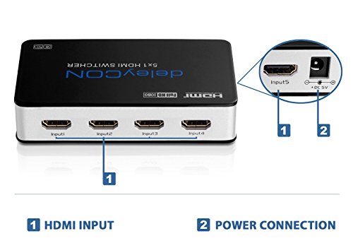 deleyCON ULTRA Serie HDMI Switch Verteiler 5 Port Automatisch – 3D Ready / FULL HD 1080p – Metallgehäuse – [5x IN / 1x OUT] - 6