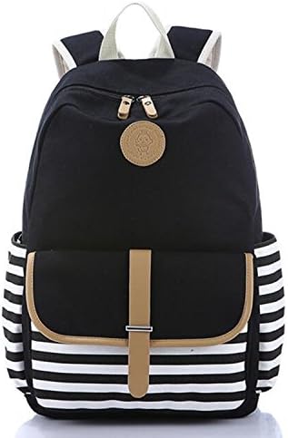 Preppy French Breton Nautical Striped Backpack Rucksack Marine Sailor Stripy School Bags for Women Ladies Girls (Black-A)