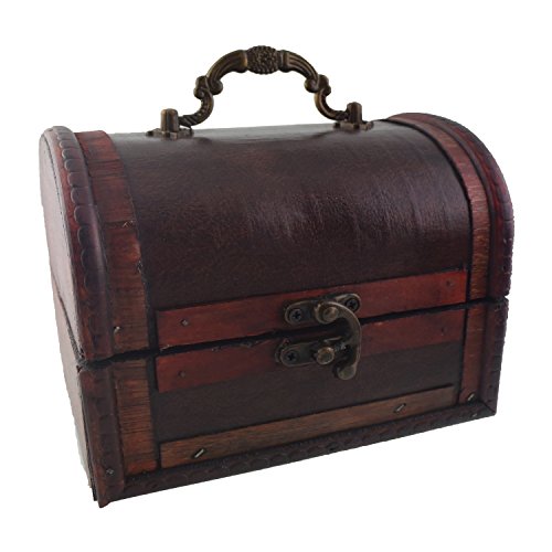 Antik Holztruhe Schatzkiste Piratenkiste Schatztruhe Holzkiste mit Deckel Vintage (groß - rot/ braun)