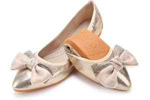 Padcod Womens Fold up Pumps Roll up Shoes Ladies Foldable Ballet Flats with Rhinestone, Portable Ladies Slip On Loafers