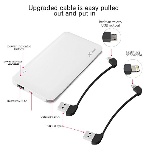 Batterie Externe 10000mah PowerBank Batterie de Secours Chargeur Portable 2A avec cable USB Micro int  gr   et Lightning iPhone Adaptateur cach   Pour iPhone  iPad  Samsung Smartphone Android  Tablette etc blanc 