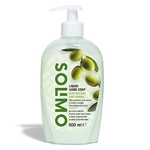 Marchio Amazon - Solimo Sapone liquido per mani. Formula idratante all'oliva- Confezione da 4 (4 flaconi x 500ml)