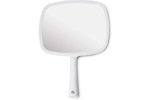 MIRRORVANA Hand Mirror with Flat Handle | Compact for Hairdressing, Ideal for Back of Head Viewing | Easy-to-Use Hand Held Mirror for Men and Women - 28cm L x 20cm W (White)