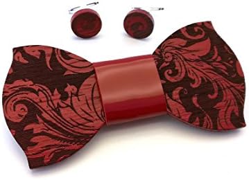 GIGETTO Men's Wooden Bow Tie and Cufflinks, Handmade, Wood Bowtie, Wedding, Party, Mens Fashion. Gift Box. Limited Edition PATTERN