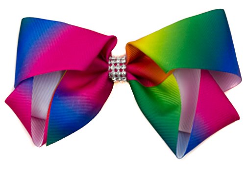 Mytoptrendz® Ladies Girls Rainbow Large Ribbon Bow with Sparkly Crystal Centre on Beak style Hair Clip Hair Accessories