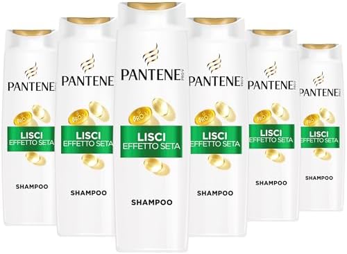Pantene Pro-V Lisci Effetto Seta Shampoo 6x300ml per Capelli Crespi e Opachi, Deterge Delicatamente e Protegge i Legami del Capello, Senza Siliconi, Olio Minerale, Coloranti, Con Active Nutri-Plex