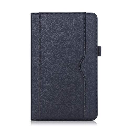 ISIN Housse pour Tablette Série Étui Premium PU avec Support pour Samsung Galaxy Tab A 10.1 SM-T580 T585 Tablette Avec Sangle, Multiples View Anges et Document Poche (Noir)