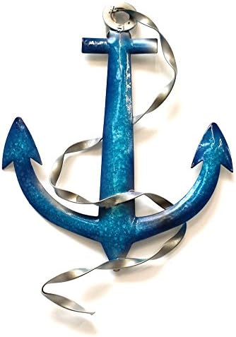 Blue and Silver Metal ANCHOR WALL ART 21.5cm high