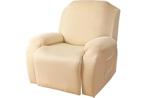Fansu Funda de Sillón Relax 1 Plaza, Color sólido Elasticidad para Sillón Relax Funda Reclinable con Bolsillos Laterales, 4/6/8 Piezas Extraíbles y Lavables Fundas Protector (Beige,1 Plaza)