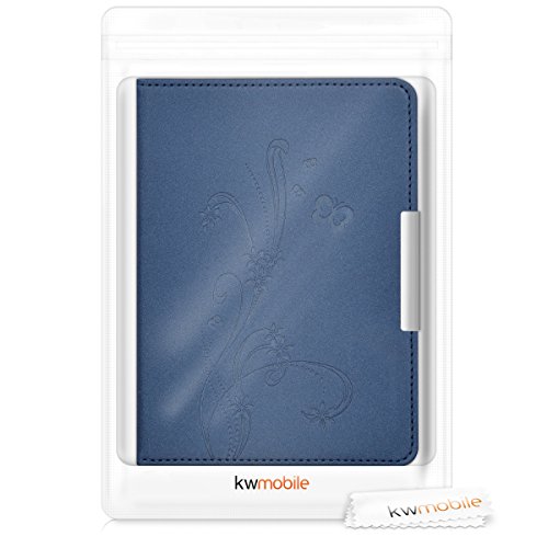 kwmobile Hülle für Tolino Vision 1 / 2 / 3 / 4 HD – Flipcover Case eReader Schutzhülle – Bookstyle Klapphülle Ranken Schmetterling Design Dunkelblau - 7
